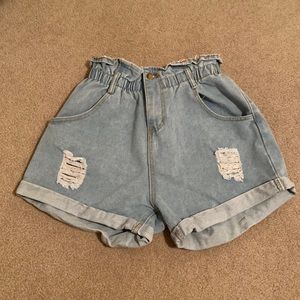 High Waisted Hemming Denim Shorts XL